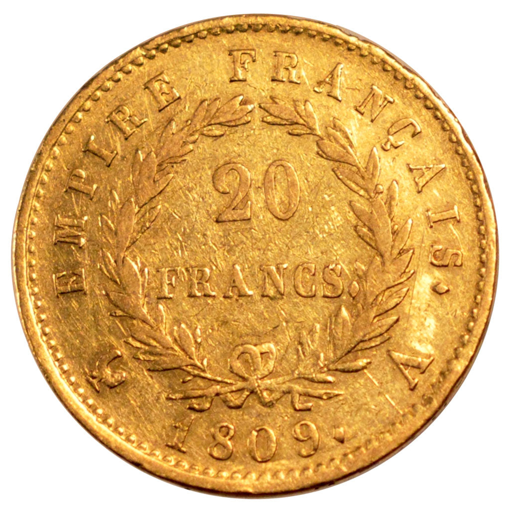 FRANCE, Napoléon I, 20 Francs, 1809, Paris, KM #695.1, EF(40-45), Gold, Gadoury 