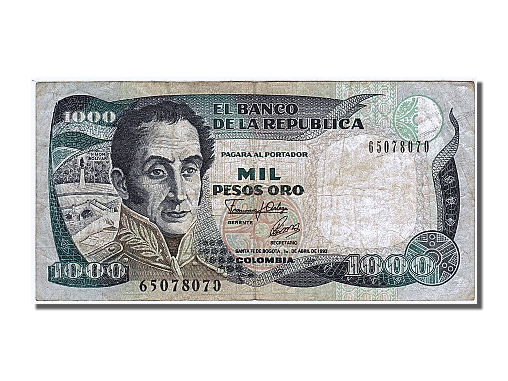 Billete, 1000 Pesos Oro, 1992, Colombia, MBC