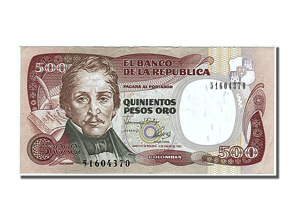 Colombia, 500 Pesos Oro, 1993, KM #431A, 1993-01-04, EF(40-45), 51604370