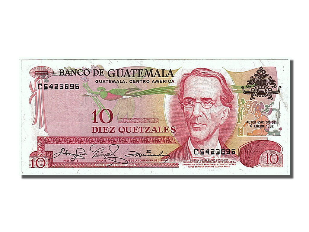 Guatemala, 10 Quetzales, 1982, KM #61c, 1982-01-06, EF(40-45), C 5423896