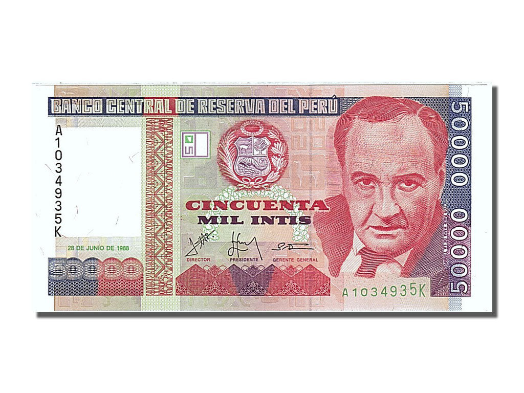 Banknote, Peru, 50,000 Intis, 1988, 1988-06-28, UNC(65-70)