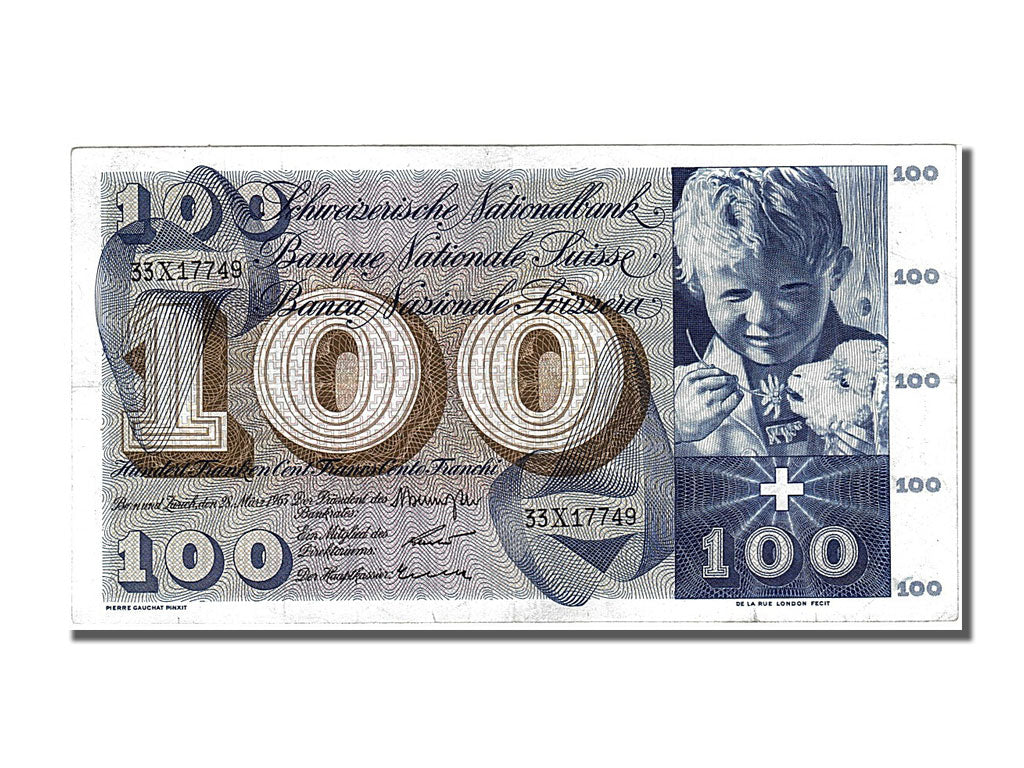 Switzerland, 100 Franken, 1963, KM #49e, 1963-03-28, AU(55-58), 33X17749