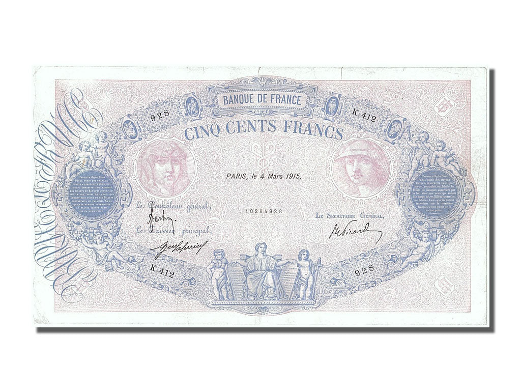 France, 500 Francs, 500 F 1888-1940 ''Bleu et Rose'', 1915, KM #66g,...