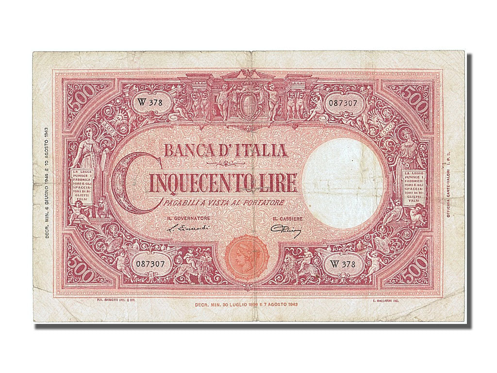 Italy, 500 Lire, 1946, 1946-06-06, VF(30-35), 087307
