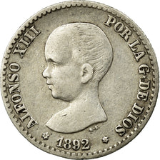 Coin, Spain, Alfonso XIII, 50 Centimos, 1892, Madrid, EF(40-45), Silver, KM:690