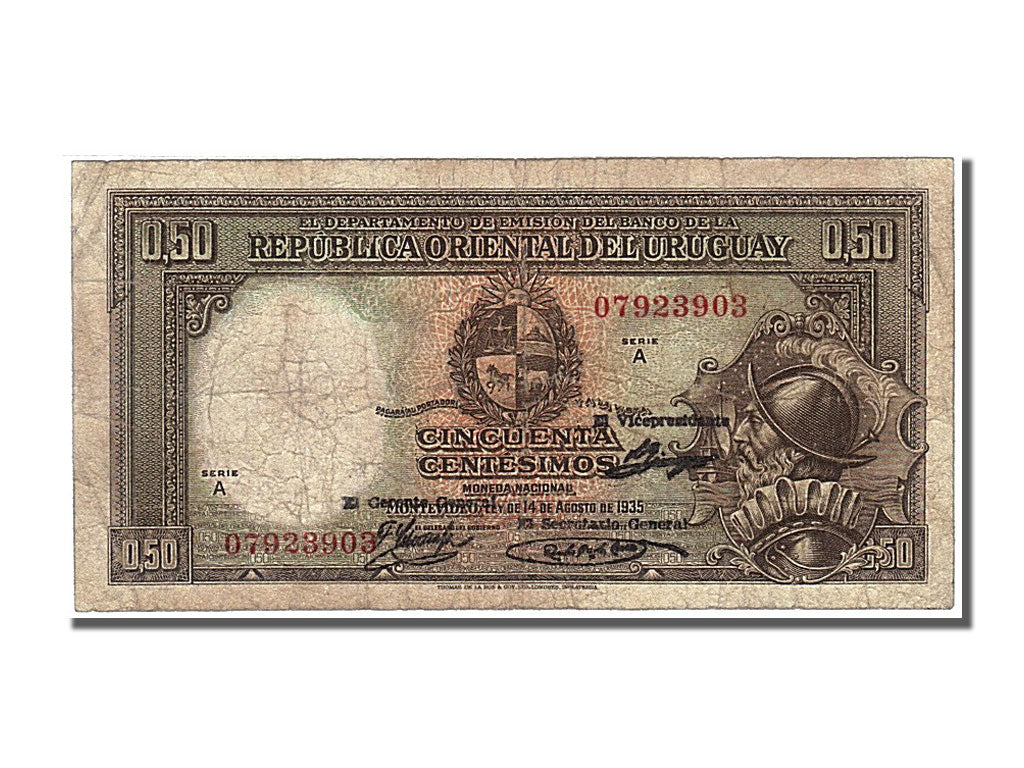 Uruguay, 50 Centésimos, 1935, KM #27b, EF(40-45), 07923903