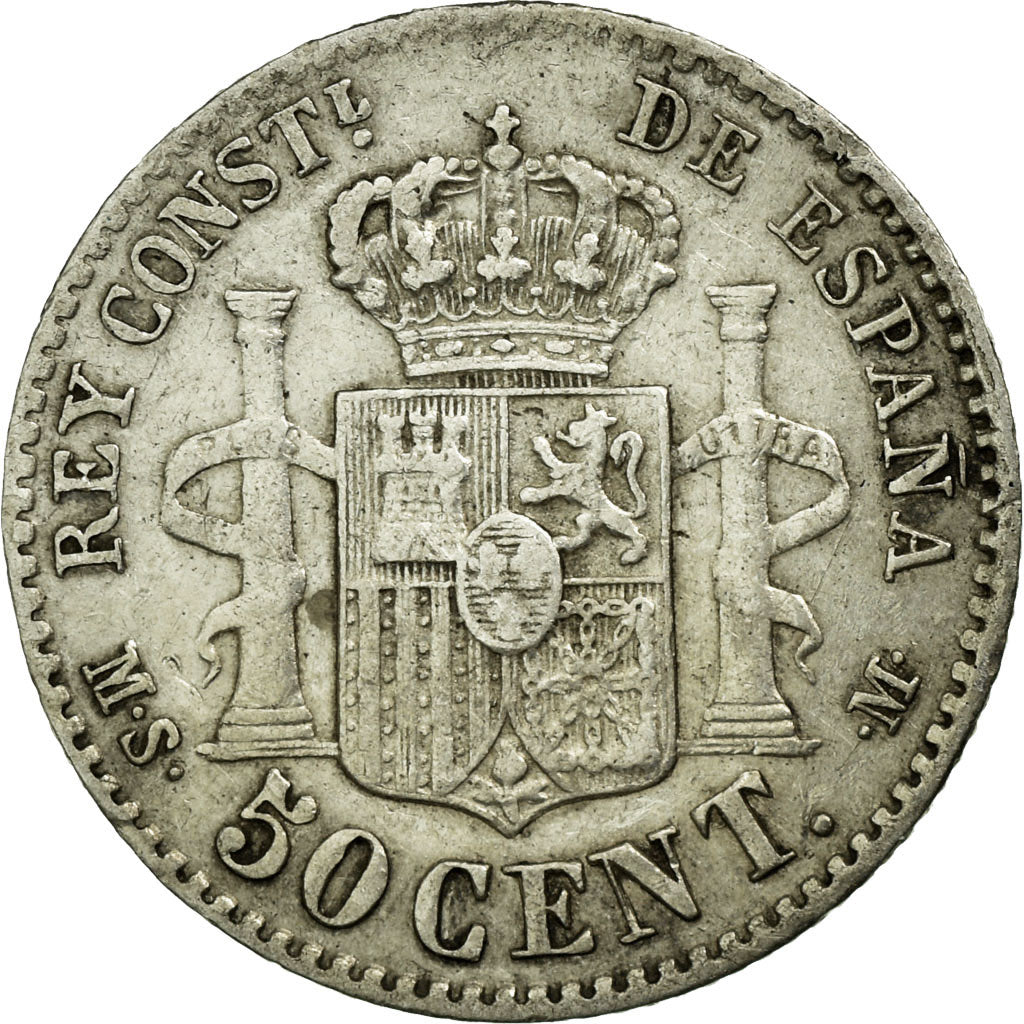 Coin, Spain, Alfonso XII, 50 Centimos, 1881, Madrid, EF(40-45), Silver, KM:685