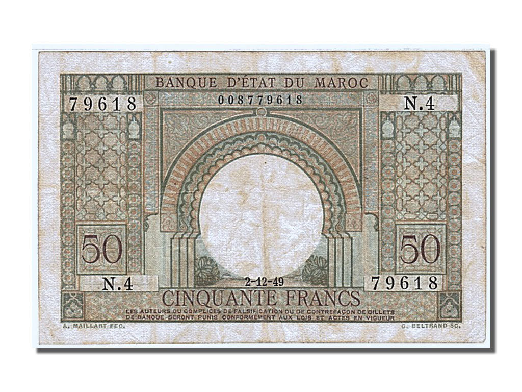 Morocco, 50 Francs, 1949, KM #44, 1949-12-02, EF(40-45), 79618