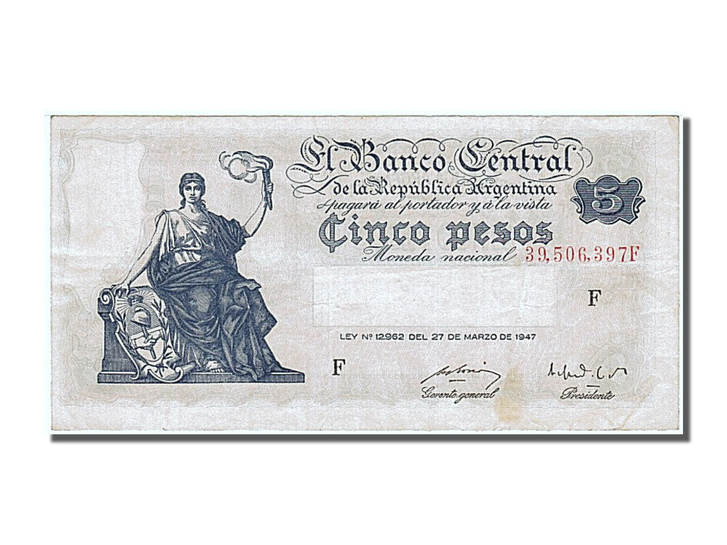 Argentina, 5 Pesos, 1947, KM #258, AU(55-58), 39506397F