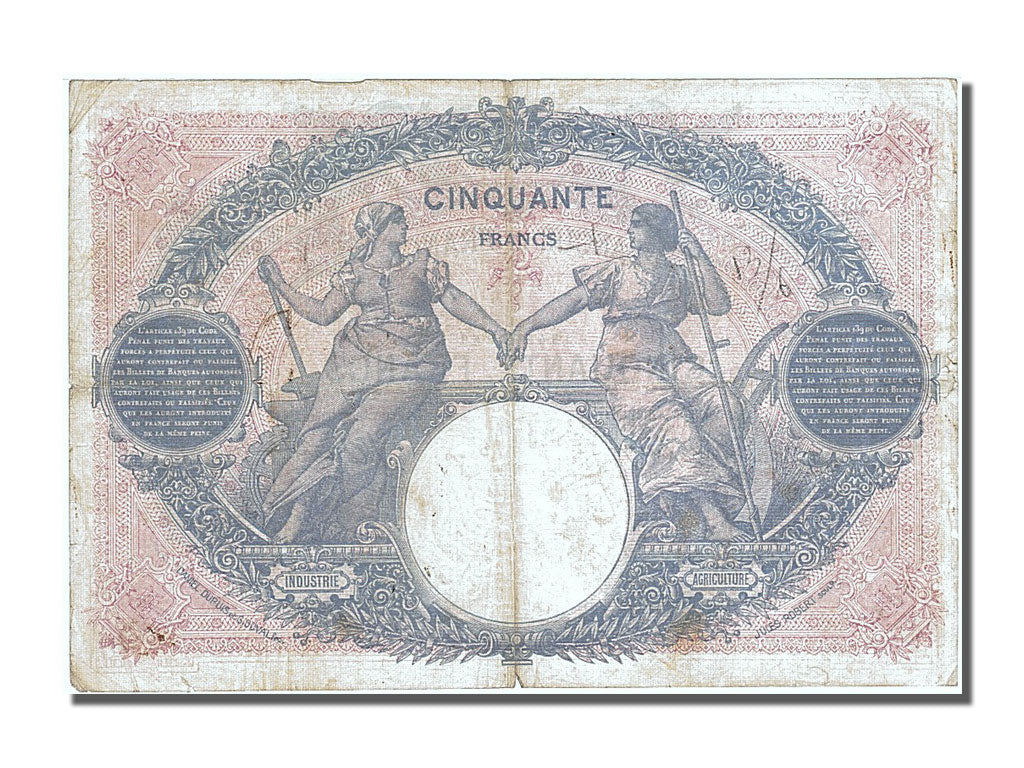 France, 50 Francs, 50 F 1889-1927 ''Bleu et Rose'', 1917, KM #64e, 1917-04-03,..