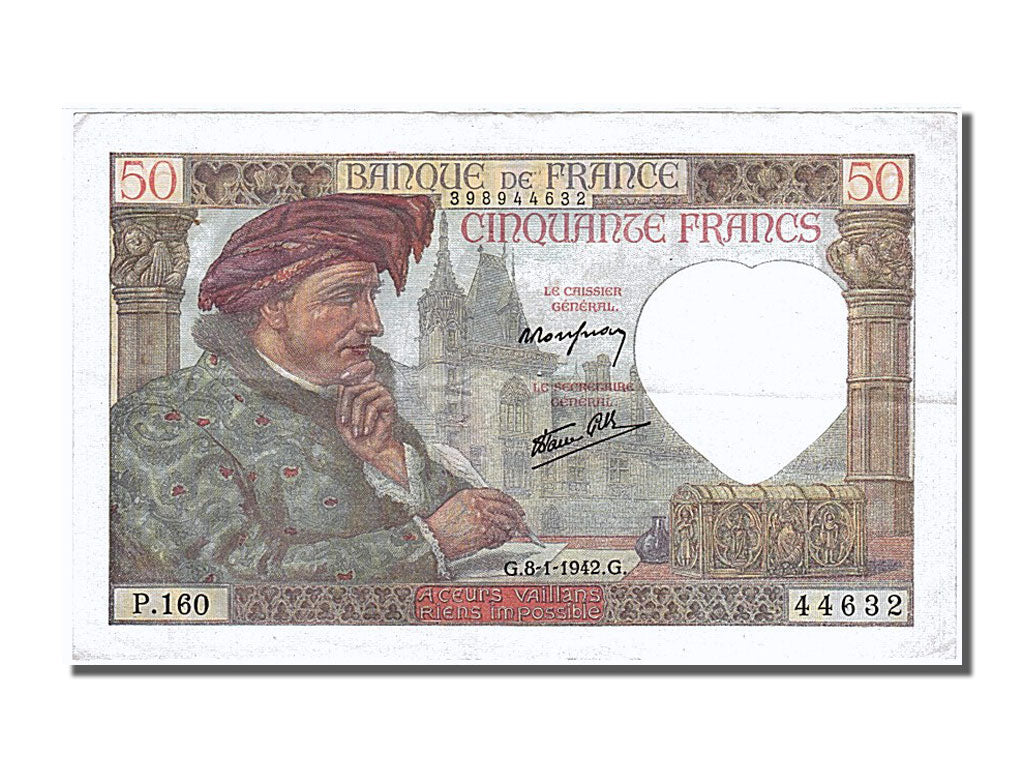 France, 50 Francs, 50 F 1940-1942 ''Jacques Coeur'', 1942, KM #93, 1942-01-08,..