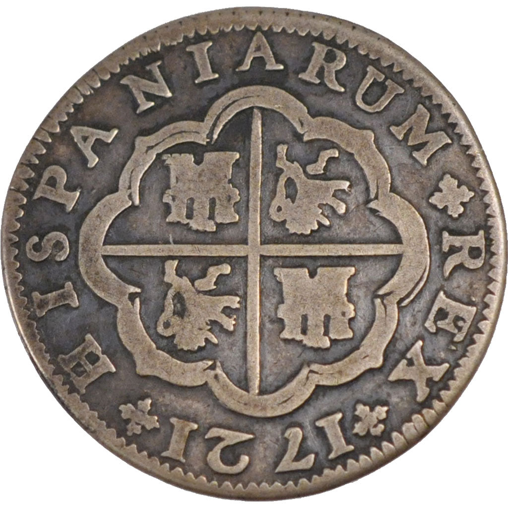 SPAIN, 2 Reales, 1721, Seville, KM #307, VF(30-35), Silver, 4.95