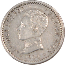 SPAIN, 50 Centimos, 1904, KM #723, AU(55-58), Silver, 2.47