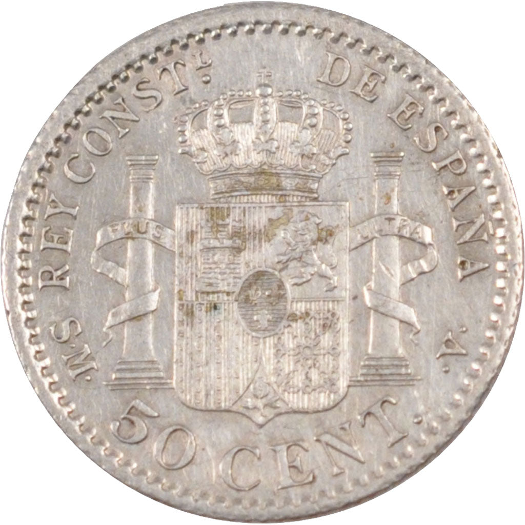 SPAIN, 50 Centimos, 1904, KM #723, AU(55-58), Silver, 2.47