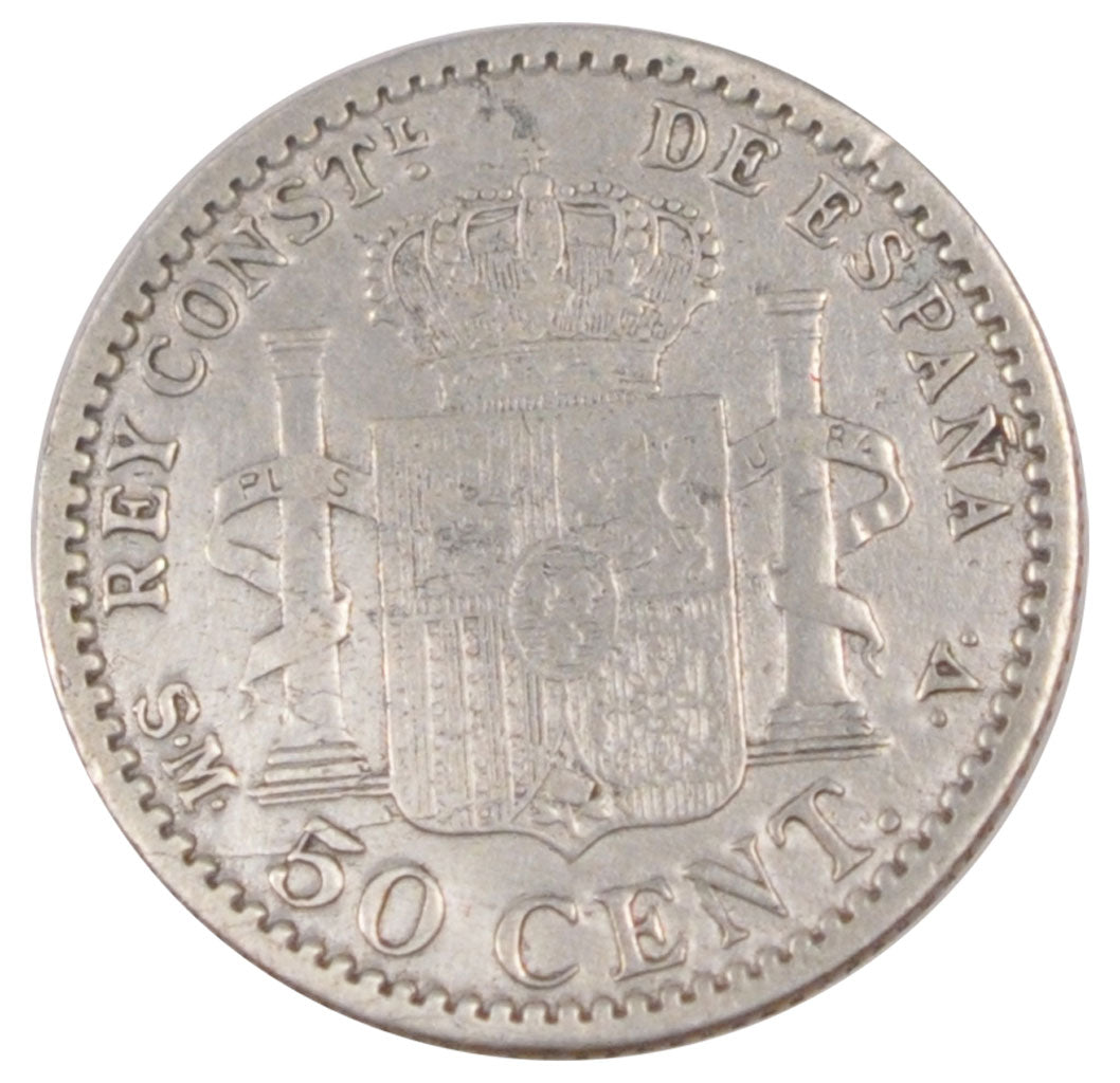Spagna, Alfonso XIII, 50 Centimos, 1900, BB, Argento, KM:705