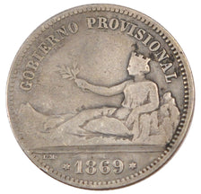 SPAIN, Peseta, 1869, KM #652, VF(20-25), Silver, 4.76