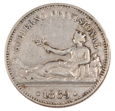 SPAIN, Peseta, 1869, KM #652, EF(40-45), Silver, 4.95