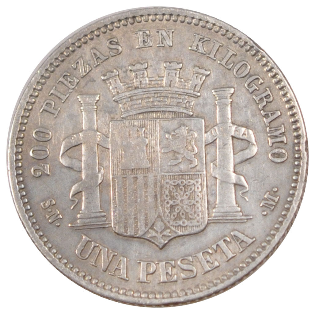 SPAIN, Peseta, 1869, KM #652, EF(40-45), Silver, 4.93