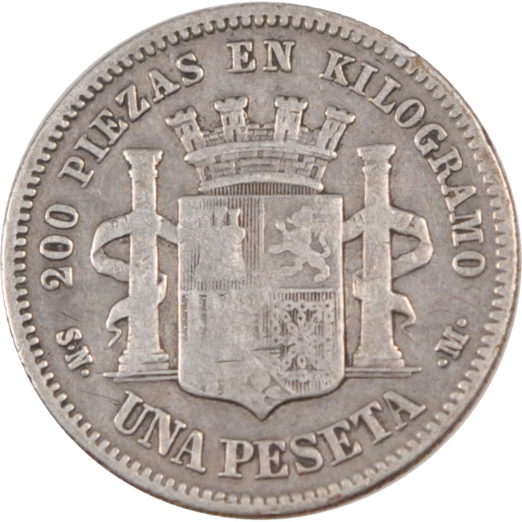 SPAIN, Peseta, 1870, KM #653, VF(30-35), Silver, 23, 4.81