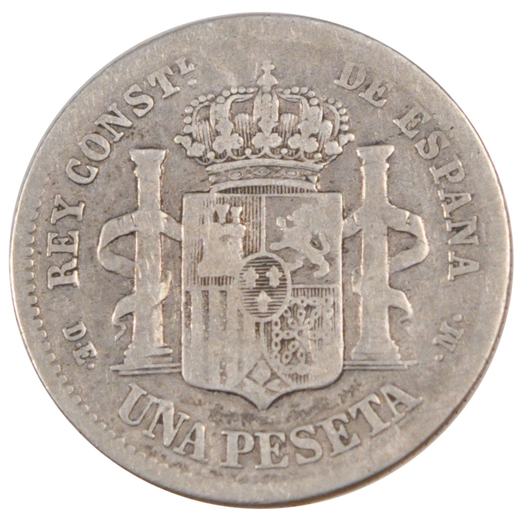 SPAIN, Peseta, 1876, KM #672, VF(20-25), Silver, 4.82