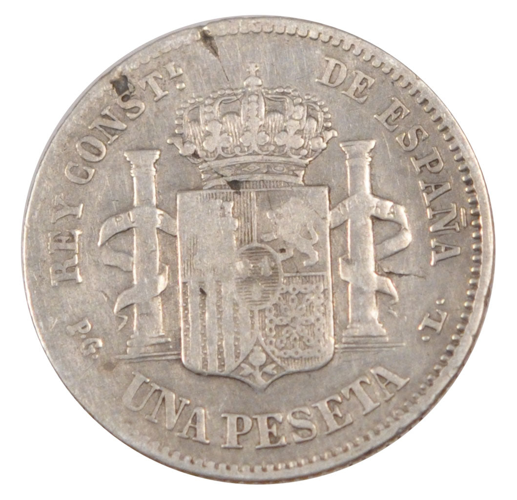 SPAIN, Peseta, 1893, KM #702, VF(20-25), Silver, 4.84