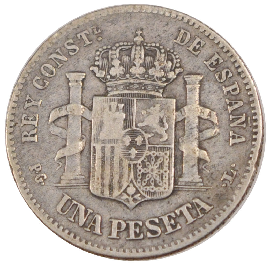SPAIN, Peseta, 1893, KM #702, VF(30-35), Silver, 4.88