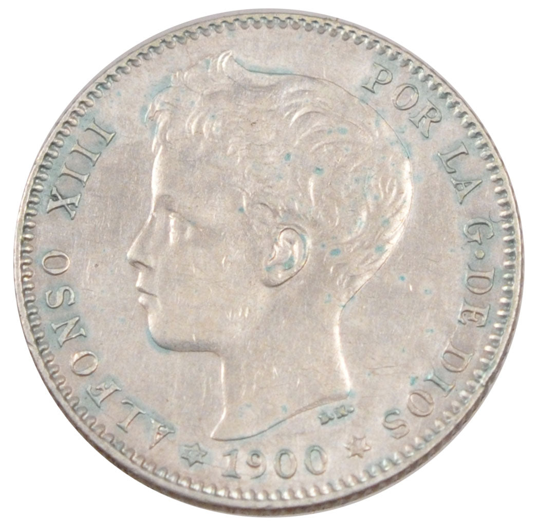 SPAIN, Peseta, 1900, KM #706, AU(50-53), Silver, 4.95