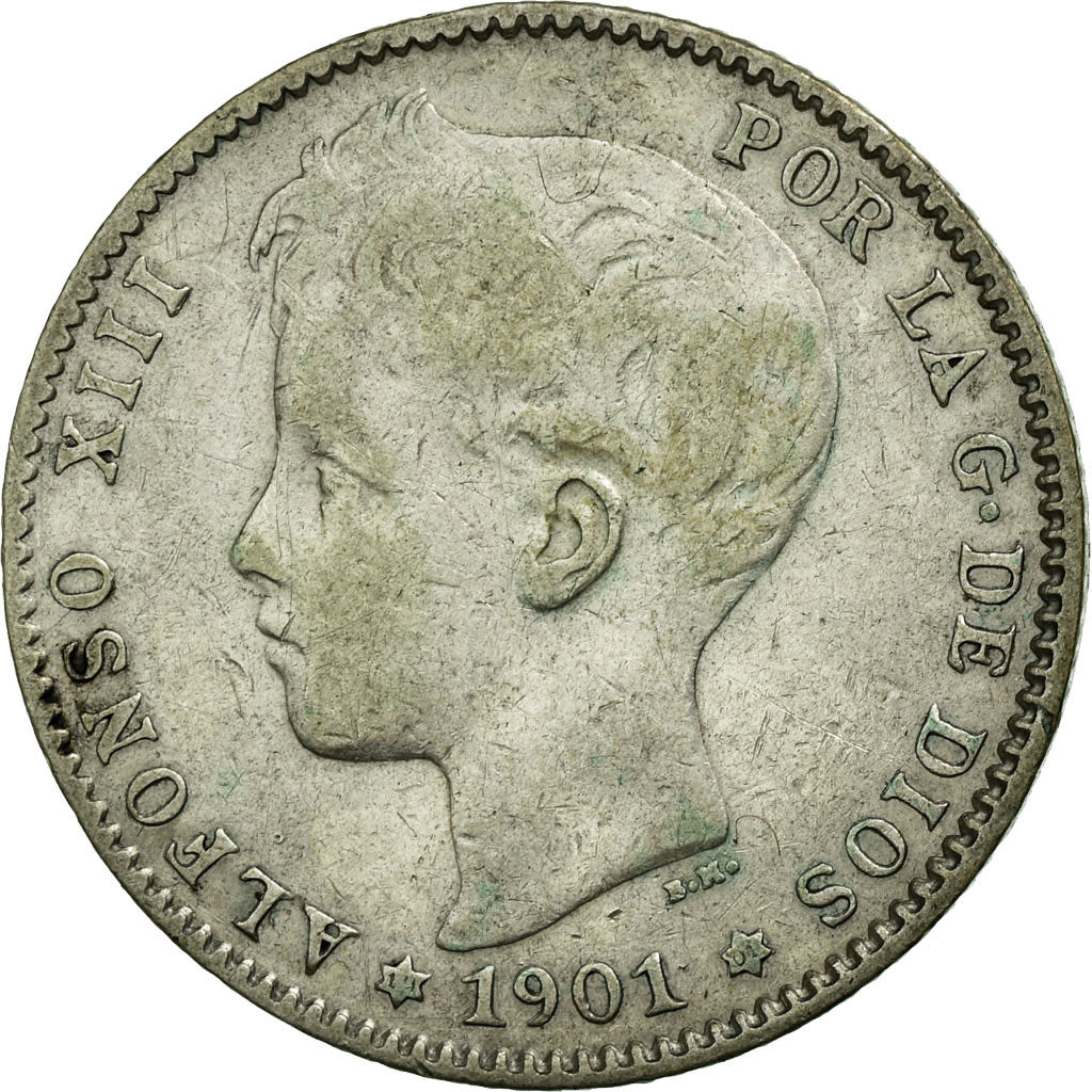 Coin, Spain, Alfonso XIII, Peseta, 1901, EF(40-45), Silver, KM:706