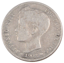 SPAIN, Peseta, 1902, KM #706, VF(20-25), Silver, 4.85