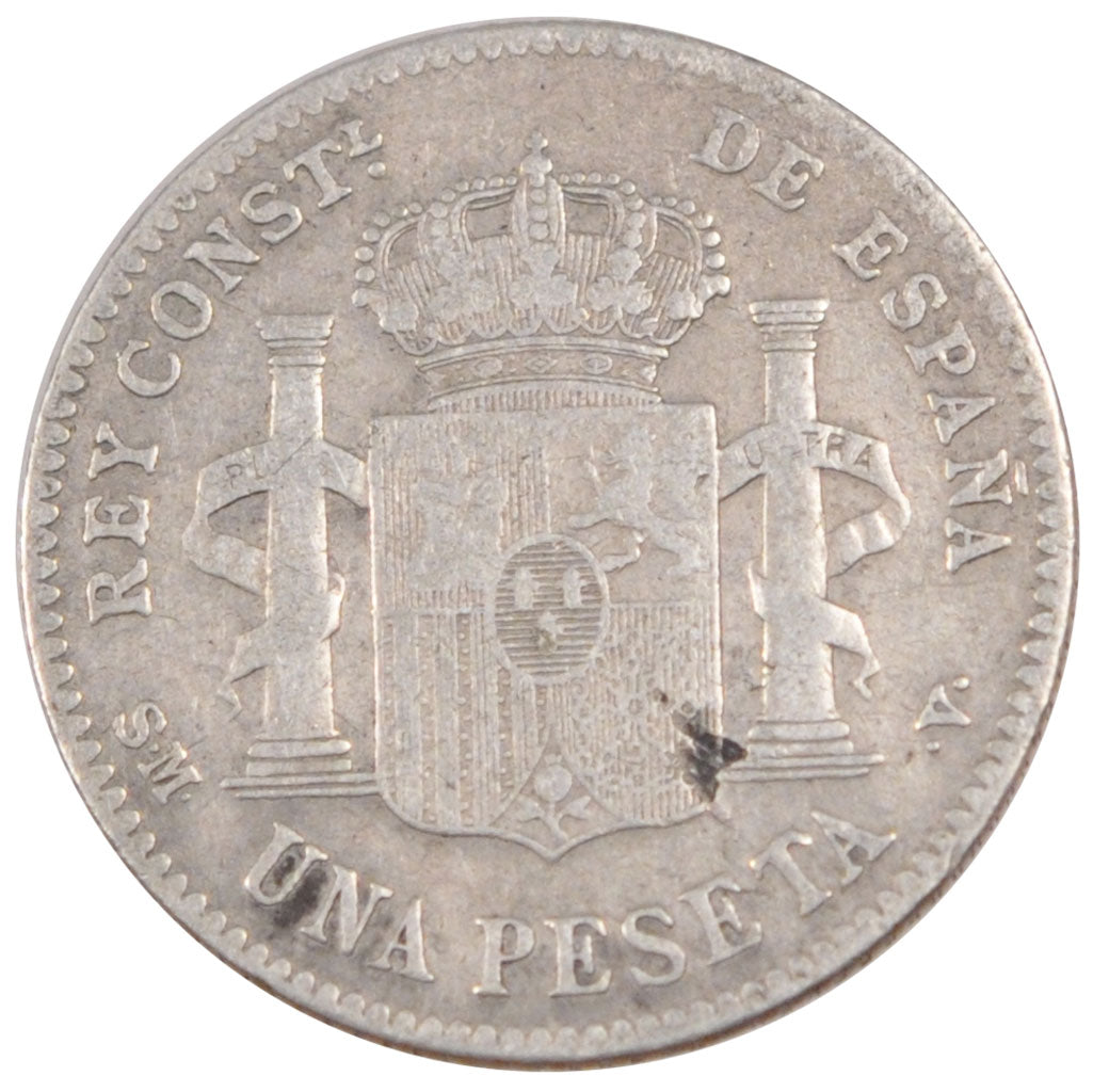 SPAIN, Peseta, 1902, KM #706, VF(20-25), Silver, 4.85
