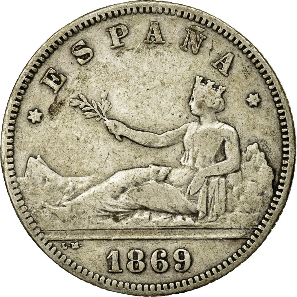 Coin, Spain, Provisional Government, 2 Pesetas, 1869, AU(50-53), Silver, KM:654