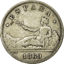 Coin, Spain, Provisional Government, 2 Pesetas, 1869, AU(50-53), Silver, KM:654