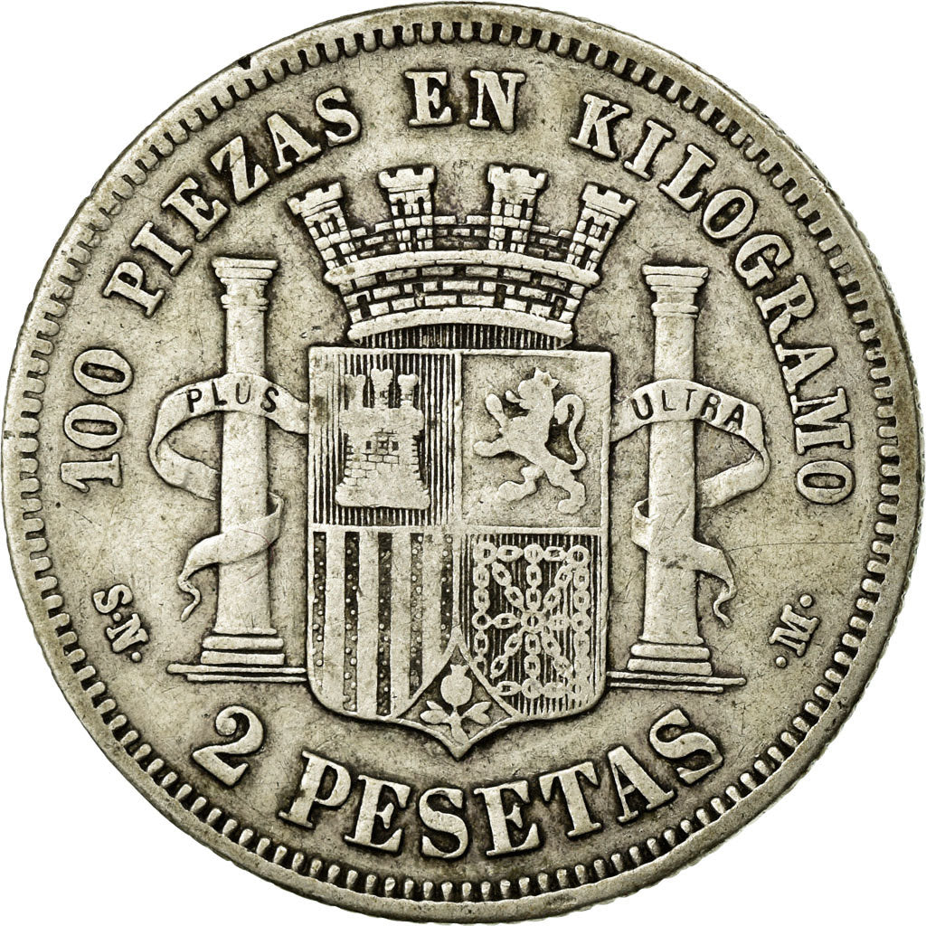 Coin, Spain, Provisional Government, 2 Pesetas, 1869, AU(50-53), Silver, KM:654