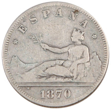 SPAIN, 2 Pesetas, 1870, KM #654, VF(30-35), Silver, 27, 9.70