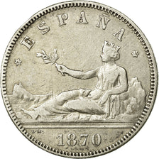 Moneta, Hiszpania, Provisional Government, 2 Pesetas, 1870, AU(50-53), Srebro
