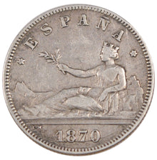 SPAIN, 2 Pesetas, 1870, KM #654, AU(50-53), Silver, 27, 9.90