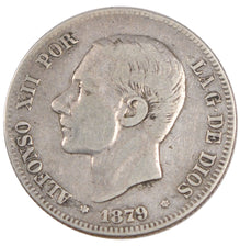 SPAIN, 2 Pesetas, 1879, KM #678.1, EF(40-45), Silver, 27, 9.91