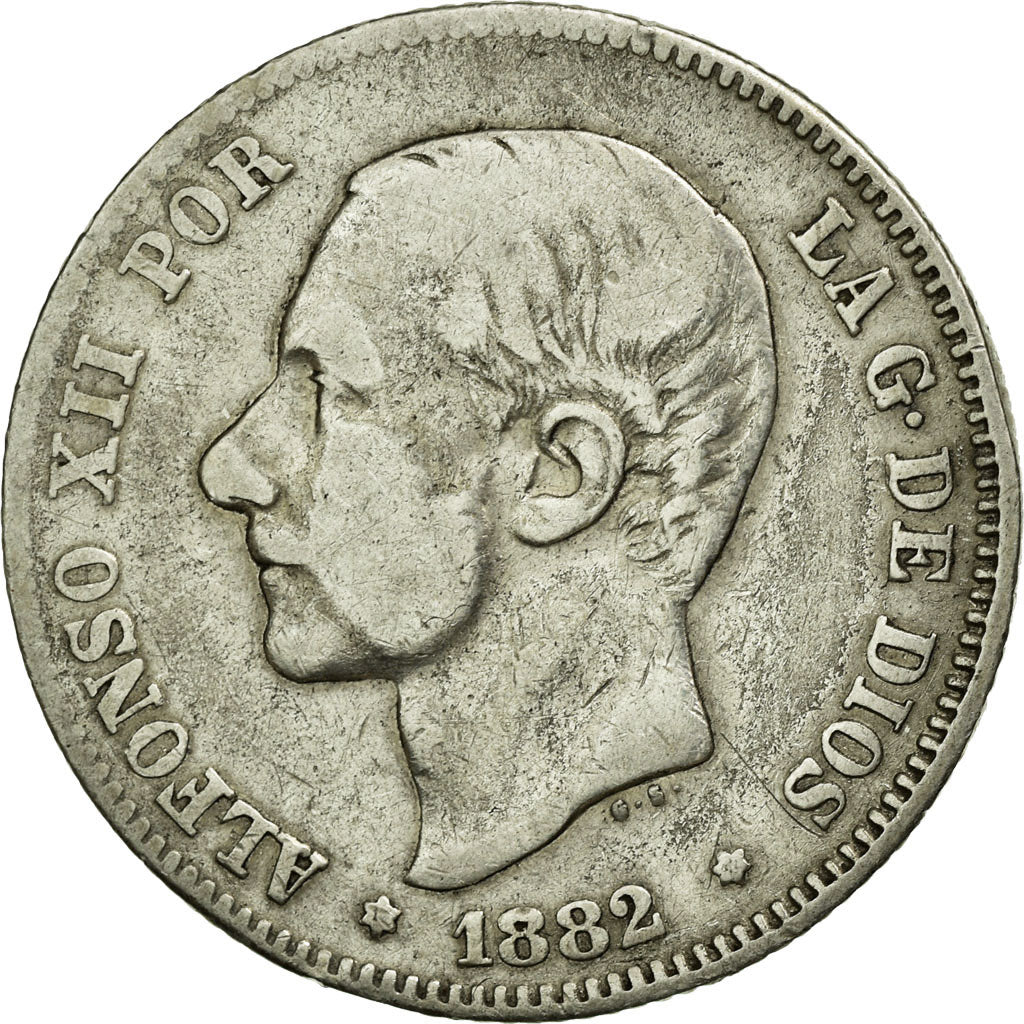 Coin, Spain, Alfonso XII, 2 Pesetas, 1882, VF(30-35), Silver, KM:678.2