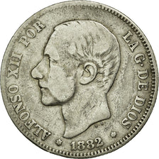 Moneda, España, Alfonso XII, 2 Pesetas, 1882, BC+, Plata, KM:678.2