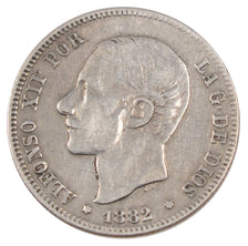 Spagna, Alfonso XII, 2 Pesetas, 1882, BB, Argento, KM:678.2