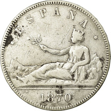 Moneda, España, Provisional Government, 5 Pesetas, 1870, MBC, Plata, KM:655