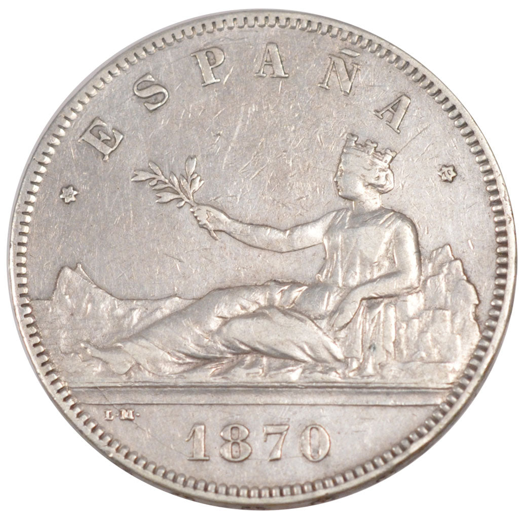 SPAIN, 5 Pesetas, 1870, KM #655, EF(40-45), Silver, 24.87