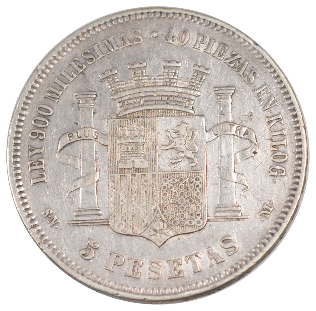 SPAIN, 5 Pesetas, 1870, KM #655, EF(40-45), Silver, 24.87