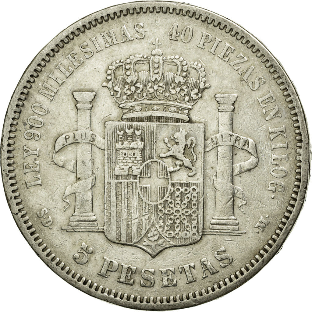 Coin, Spain, Amadeao I, 5 Pesetas, 1871, EF(40-45), Silver, KM:666