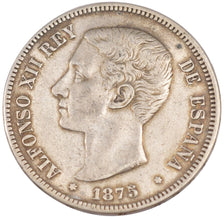 SPAIN, 5 Pesetas, 1875, KM #671, EF(40-45), Silver, 24.63