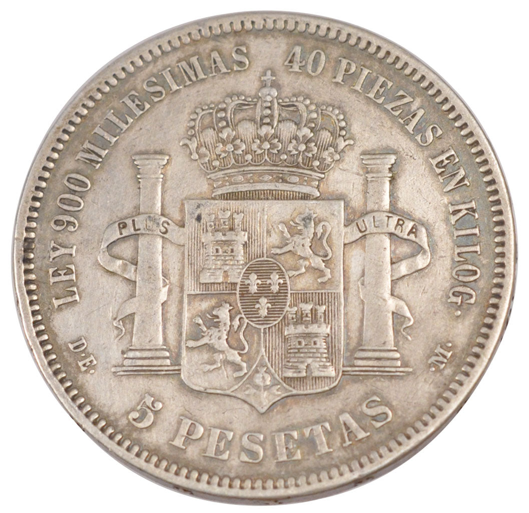 SPAIN, 5 Pesetas, 1875, KM #671, EF(40-45), Silver, 24.63