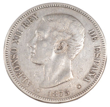 SPAIN, 5 Pesetas, 1875, KM #671, EF(40-45), Silver, 24.76