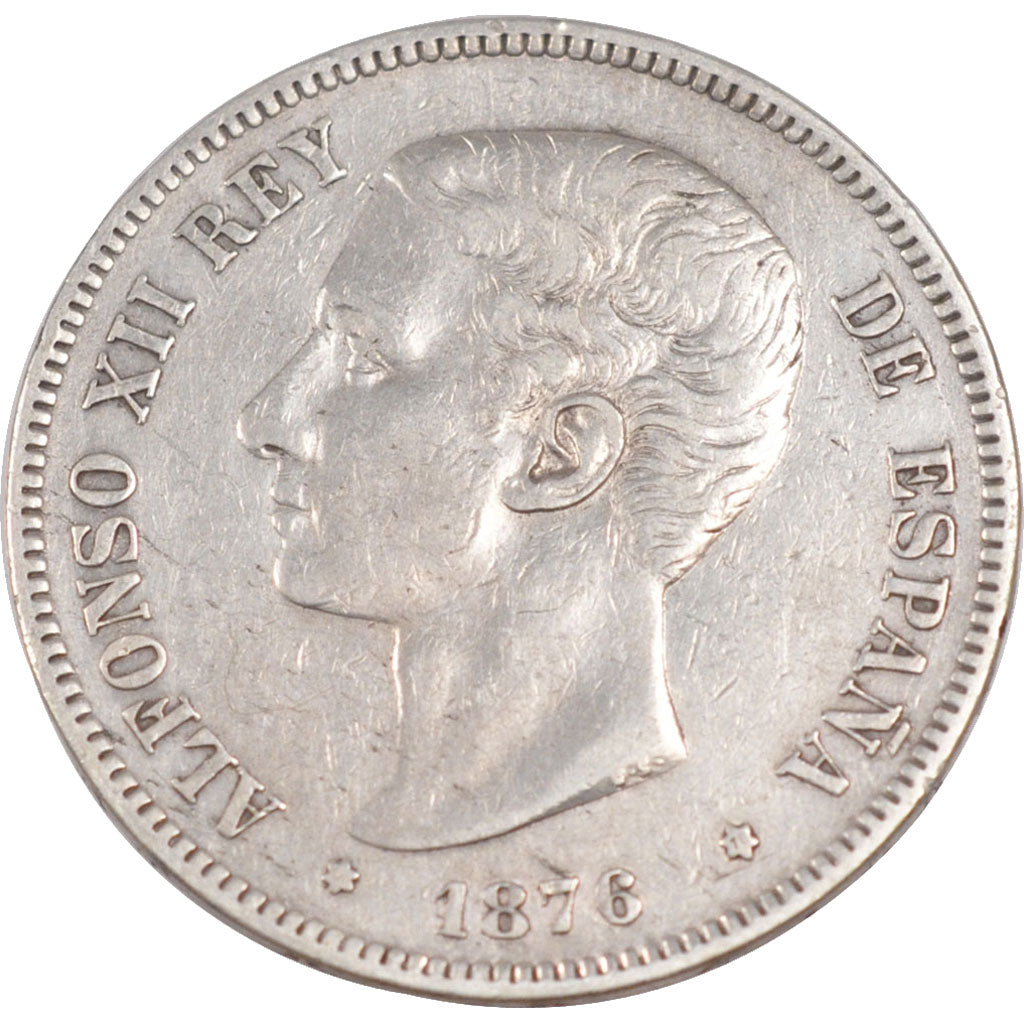 SPAIN, 5 Pesetas, 1876, KM #671, EF(40-45), Silver, 24.91