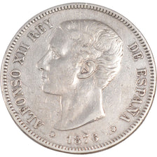 SPAIN, 5 Pesetas, 1876, KM #671, EF(40-45), Silver, 24.91