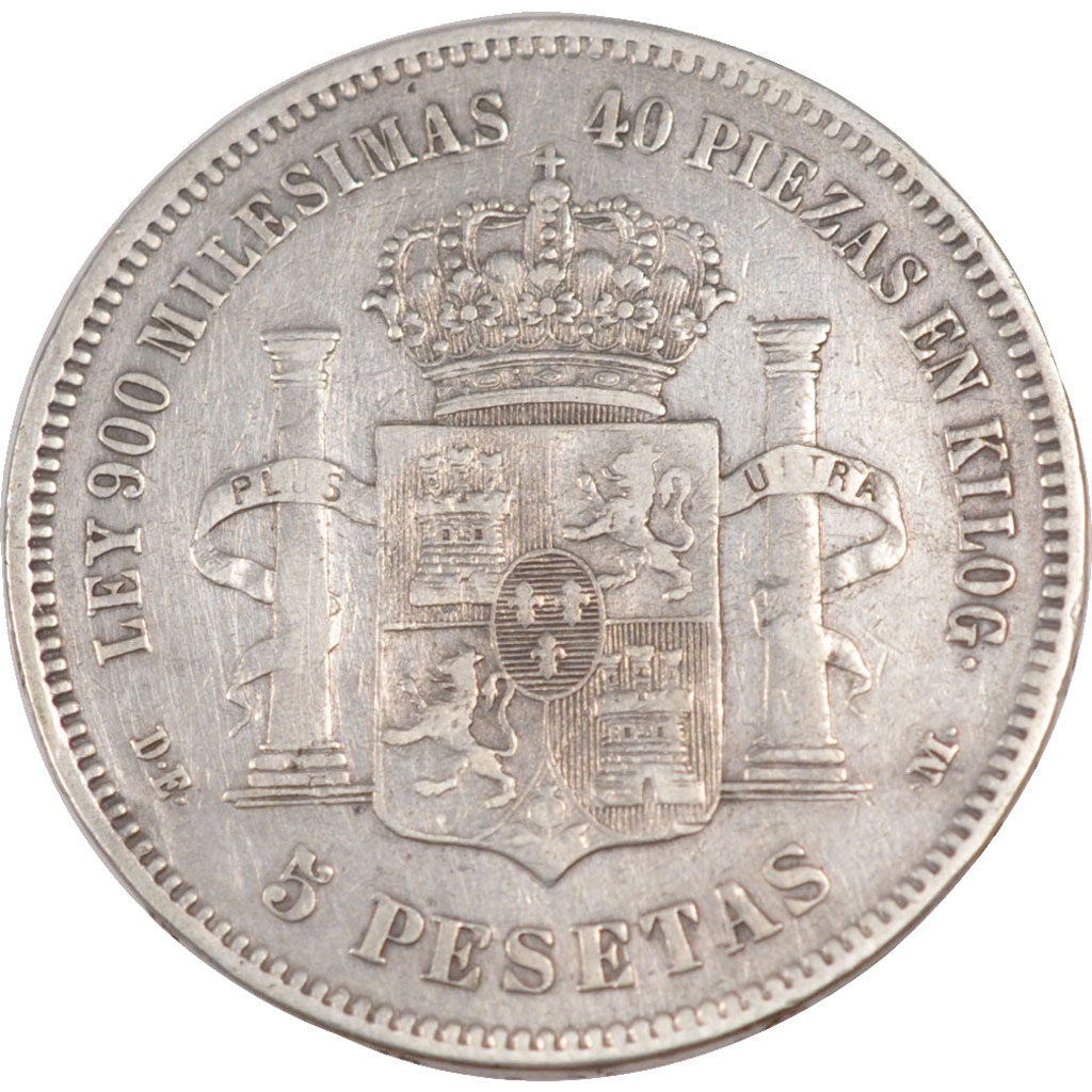 SPAIN, 5 Pesetas, 1876, KM #671, EF(40-45), Silver, 24.91